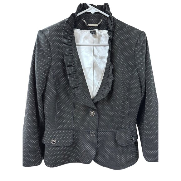 ✌️ 2/$40 ✌️White House Black Market Black Polka Dot Blazer with Ruffled Hem sz 8 - Picture 1 of 6